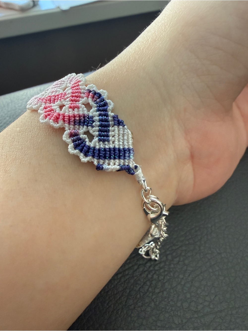 Handmade Pink & Blue Floral Macramé Bracelet - Picture 3 of 3